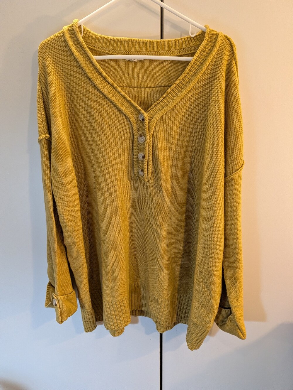 Jodifl Cozy Mustard Yellow V-Neck Button-Front Women's 2X Sweater